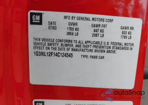 2004 Oldsmobile Alero Gl1 z USA, uszkodzony, nr VIN 1G3NL12F14C124545